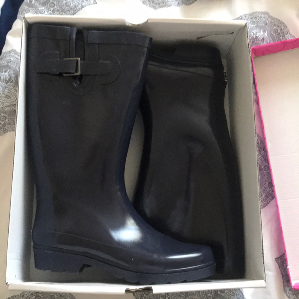 Navy blue rain boots